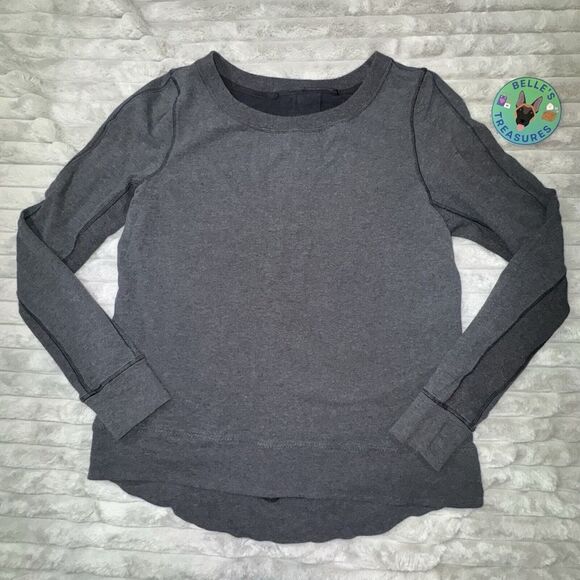 lululemon Medium 40" Sweatshirt Inverted-Pleat Back Scoop Hem‎ Thumbholes Gray - Picture 1 of 8